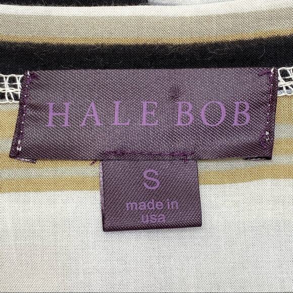 Hale Bob Silk Blend Faux Wrap Dress Womens Size S Tan Black Striped - Picture 11 of 13
